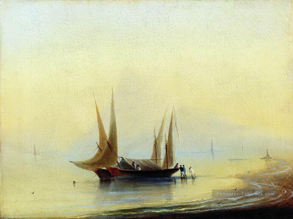 péniche dans le rivage de la mer Romantique Ivan Aivazovsky russe Peintures à l'huile